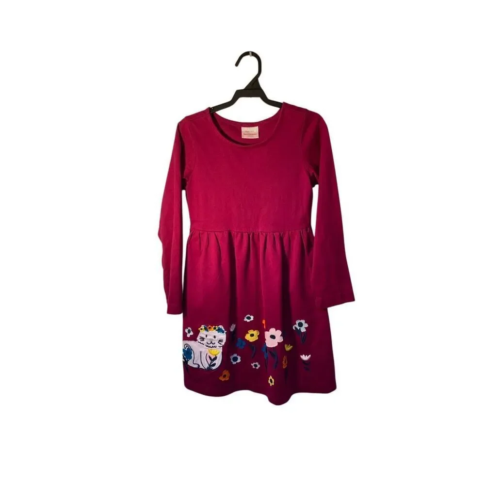 Hanna Andersson girls magenta Kat floral embellished dress 8